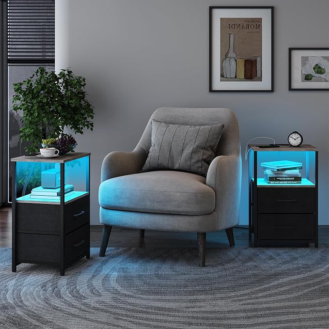 TUTOTAK Nightstands Set of 2, LED End Table - Image 2