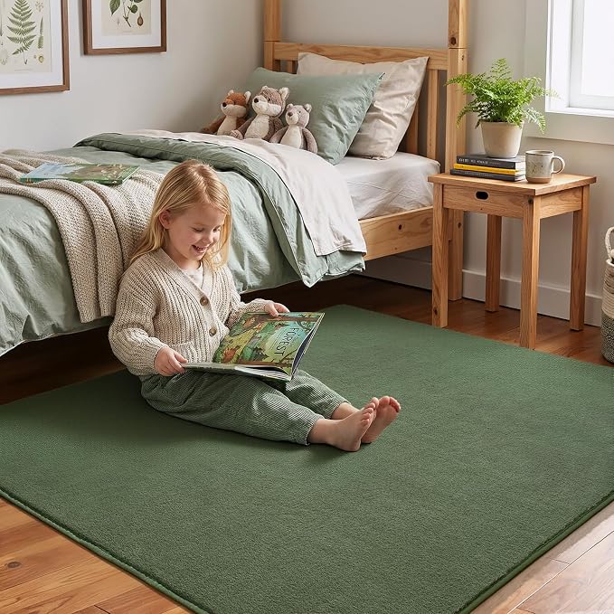 4x4 Square Area Rugs for Bedroom Living Room, Sage Green Fluffy Rug | Thickened - Image 4