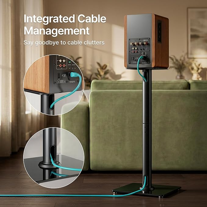 PEGZONE Speaker Stands Pair for Surround Sound,55 LBS Capacity,30.1 inch Floor Bookshlef Speaker Stands,Cable Management,Large Base,1 Pair,Black