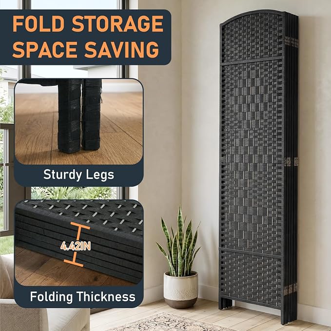 FDW Room Divider 6 Panel Folding Privacy Divider 6 Ft Indoor Wall Divider - Image 4