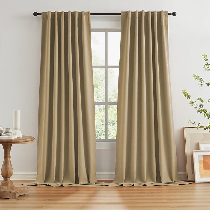 132 Inch Linen Blackout Curtains 11 ft/feet Long by KEQIAOSUOCAI