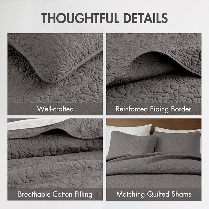 Madison Park Full Quilt Bedding Set, Cottage-Inspired Damask, Classic Stitch - Image 4