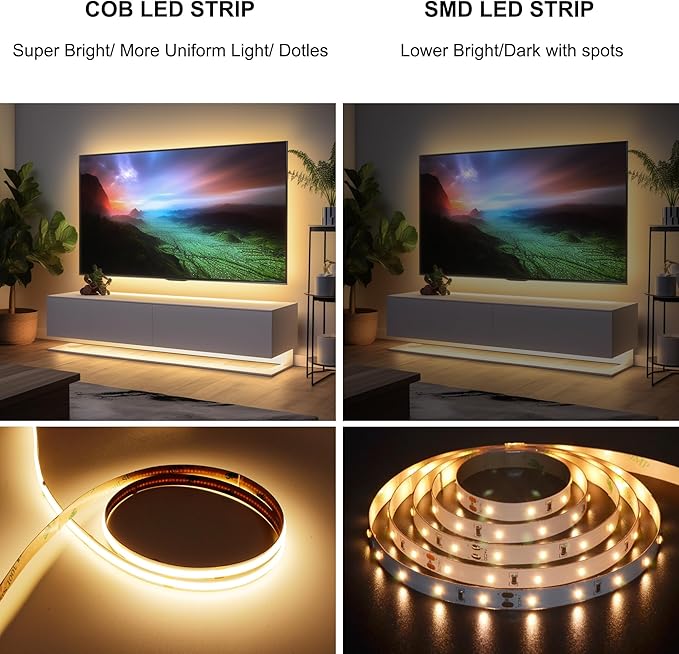 AXMOTUT 32.8ft COB LED Strip Light Warm White, High Bright LED Strips with 320LEDs, RF Remote and UL Power Supply, 3000K Dimmable LED Lights for Bedroom,Kitchen, DIY Home Decoration, 2 Rolls of 16.4ft