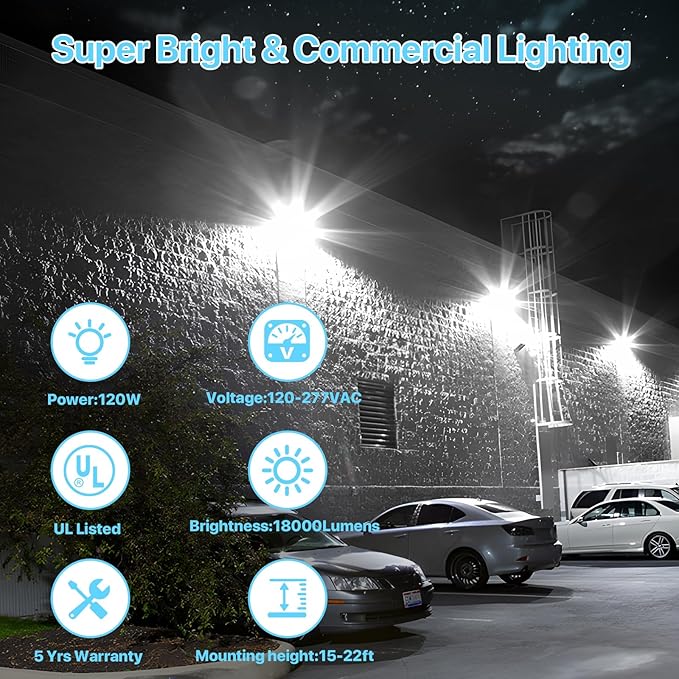 HYPERLITE LED Wall Pack Light: 120W Glass Lens LED Wall Packs Outside Lighting - 18000lm Flood Lights Outdoor with photocell 4 Packs for Area Parking Lot Driveway UL Listed