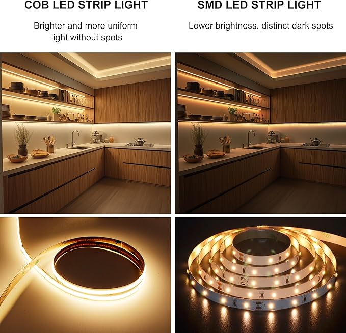 Pandery COB LED Strip,LED Strip Lights 3M/9.84ft,Touch Dimmable LED Strips,CRI90+,3000K Warm White cob led,960LEDs,24V LED Tape Lights,Indoor for Bedroom, Kitchen, TV, Mirror,Cabinet