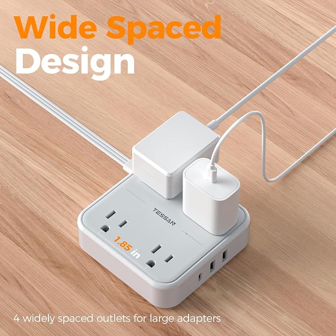 TESSAN Surge Protector Flat Extension Cord 5 Ft, Ring Plug Power Strip | 4 - Image 7