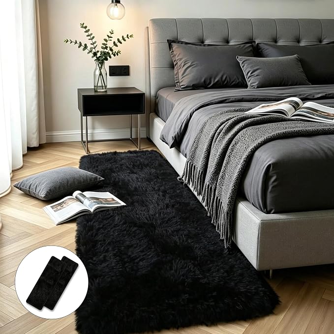 Black Fluffy Shag Rug 2x6, living room, kids room, boys and girls - Image 3