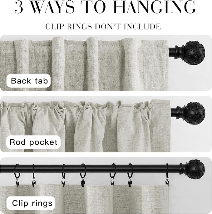 RYB HOME Cream Linen 100% Blackout Curtains - Image 6