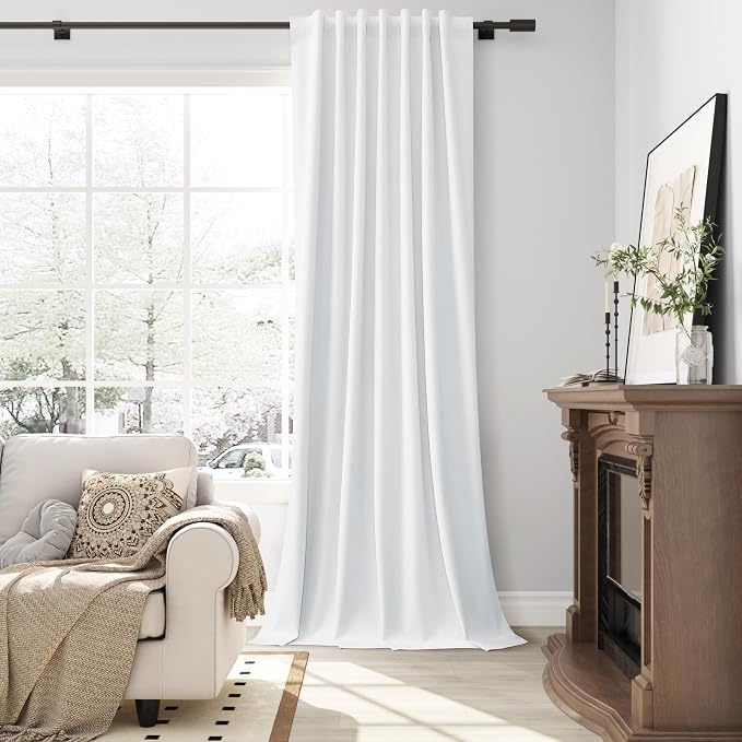 White 100% Blackout Linen Curtains - Image 5