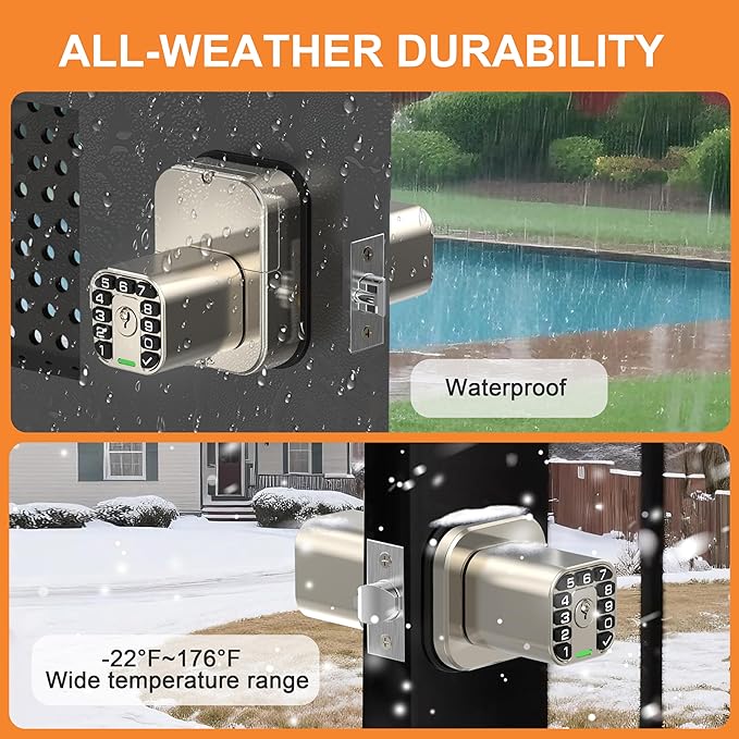 Richelock IU52 Double-Sided Keypad Door Lock, All-Weather, Fully Waterproof Keyless Entry with Dual-Sided Programmable Codes, Same Key Both Sides for Outdoor, Indoor, Gate & Fence