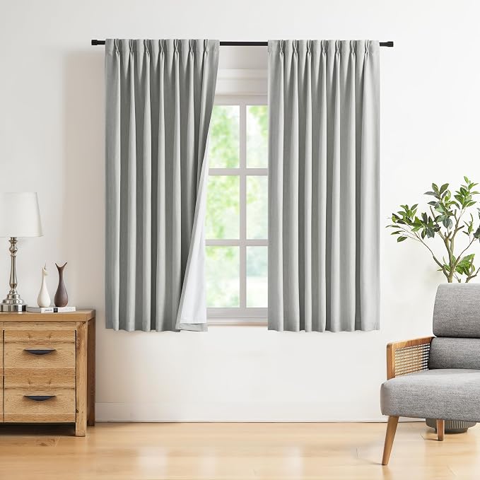 Vision Home Light Gray Pinch Pleated Full Blackout Curtains Linen Blended Room by VisionHome