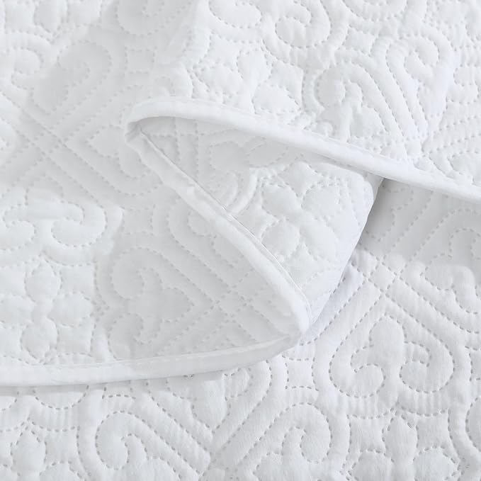 HLC.ME Lorenzo - White Quilt Queen Size Bedding Set, Soft Lightweight Comforter - Image 7