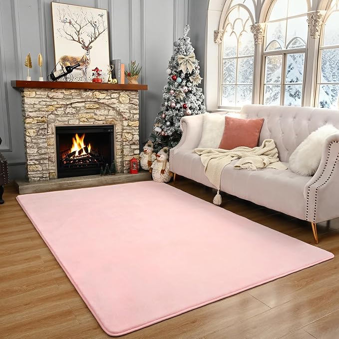 Modern Area Rugs for Bedroom Living Room, 4x6 Pink Memory Foam Rug | Thickened - Image 6