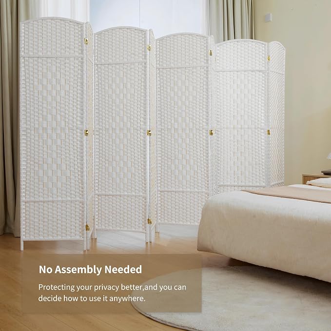 8 Panel Room Divider, 6 FT Wide Folding Screen Room Divider, Off White | Double - Image 3