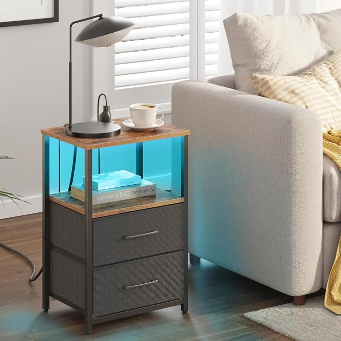 TUTOTAK Nightstands Set of 2, LED End Table - Image 2