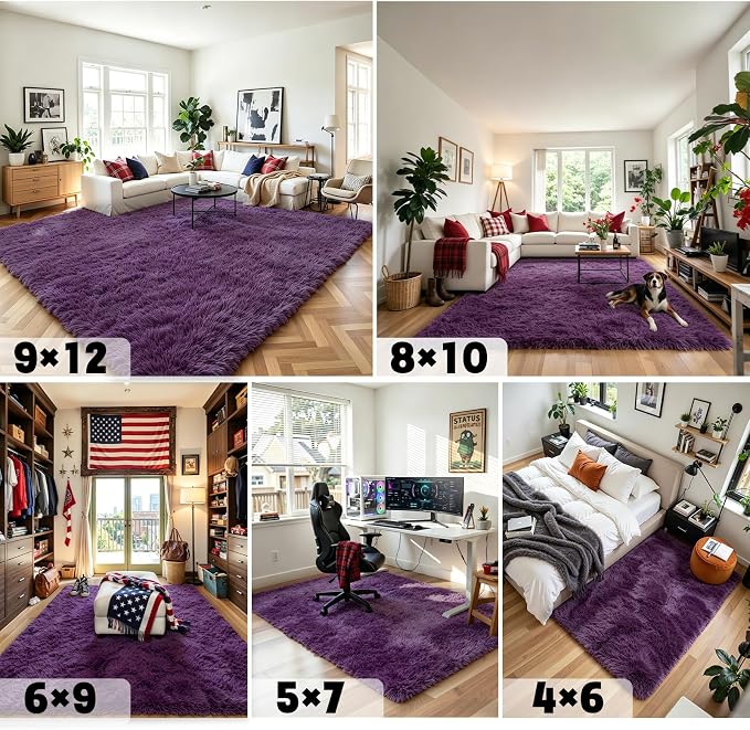 Fluffy Rug Shag Area Rug, Grape Purple 3x5 Area Rugs - Image 7