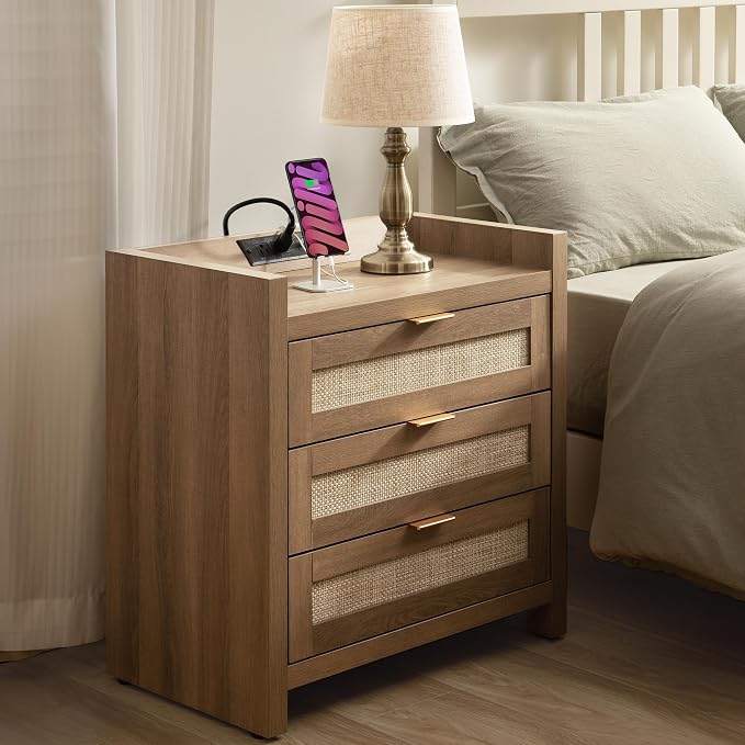 SICOTAS Rattan Nightstand for Bedroom, Bedside Table - Image 3