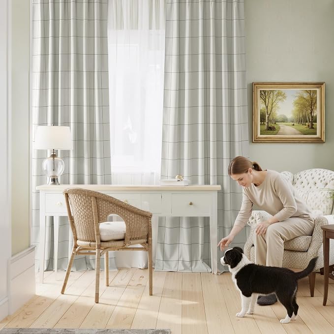 NICETOWN 100% Blackout Grey Plaid Curtains - Image 8