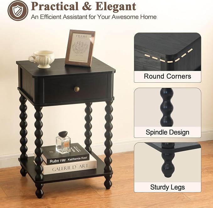 AWASEN Black Nightstand, Bedroom Side Table - Image 5