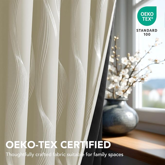 Deconovo Silver Foil Wave Pattern Total Blackout Curtain Panels, Living Room - Image 5