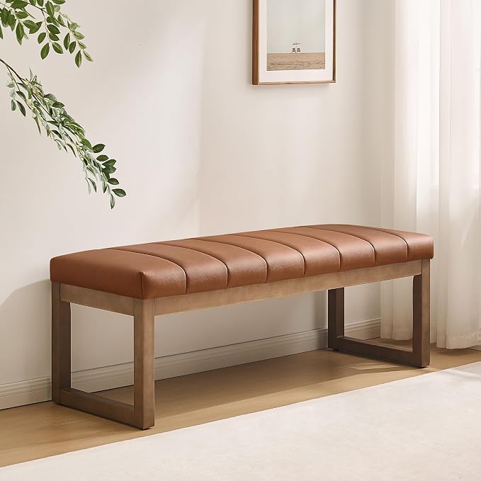 52.7" Bedroom Bench for End of Bed, Faux Leather Entryway Bench | Modern - Image 6