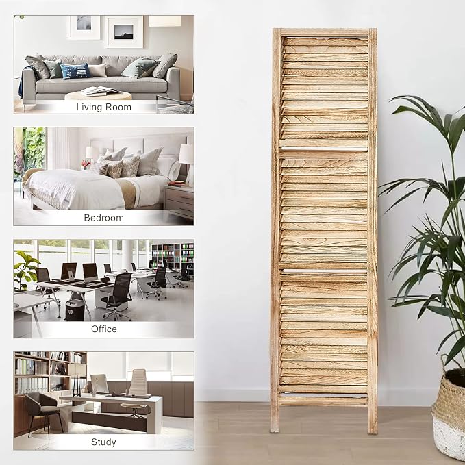 Room Divider with Shelves, 6 Panel Natural Privacy Screen | Partition Room - Image 6