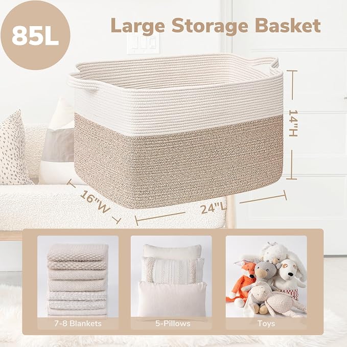 Goodpick 85L Large Woven Rope Blanket Basket, Toys & Clothes, Nursery & Bedroom - Image 3