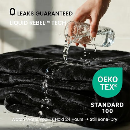 gogobunny Waterproof Bed Blanket, Reversible Sherpa Fleece Throw Blanket for Dog Puppy Cat, Furniture Cover Protects Bed Couch Sofa from Liquid Pee and Pet Fur (Black, 50x60 inches)