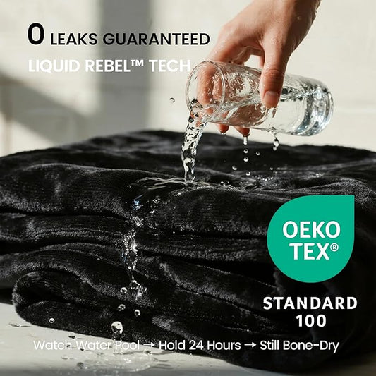 gogobunny Waterproof Bed Blanket, Reversible Sherpa Fleece Throw Blanket for Dog Puppy Cat, Furniture Cover Protects Bed Couch Sofa from Liquid Pee and Pet Fur (Black, 90x108 inches)