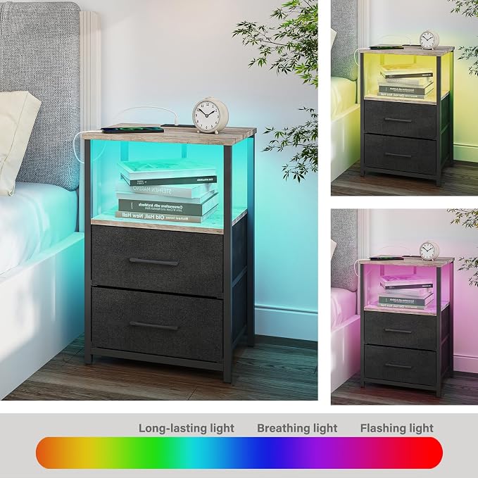 TUTOTAK Nightstands Set of 2, LED End Table - Image 5