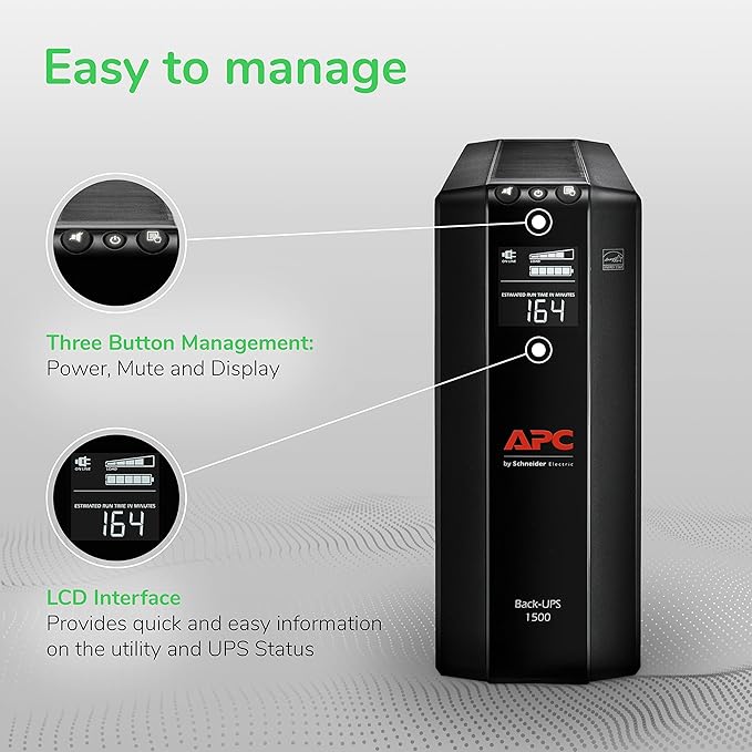 APC Back-UPS Pro 1500VA UPS Battery Backup & Surge Protector, BX1500M Backup Battery Power Supply