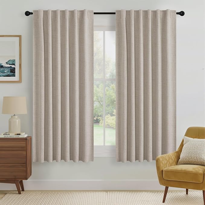 RYB HOME Natural Beige 100% Blackout Curtains 63 Inch Long by RYBHOME