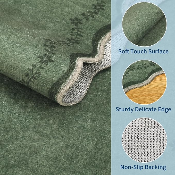GarveeHome Round Rugs 4ft Scalloped Washable Small Circle Rug - Image 5