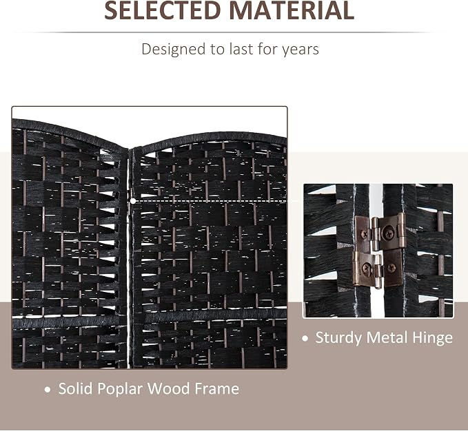 HOMCOM Room Divider 4-Panel, 6FT-Tall Folding Privacy Screen, Hand-Woven Design - Image 4