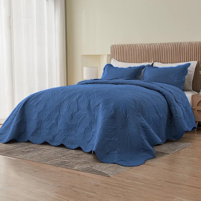Kingnex Oversized Cal King Bedspreads 120x120 Ultrasonic Quilted Navy | - Image 3
