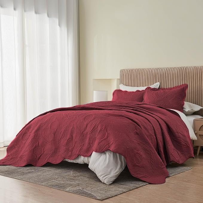 Kingnex Oversized King Bedspreads 128x120 Ultrasonic Quilted Burgundy | Extra - Image 6