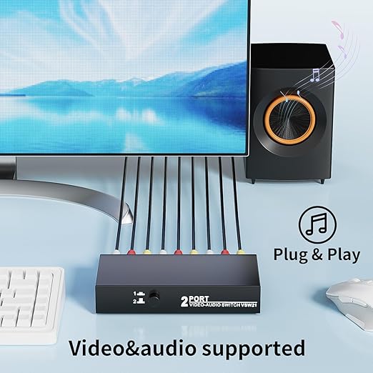 RCA Switch 2 in 1 Out Composite Video L/R Audio Switcher Selector Box 2X1, BolAAzuL 2-Way RCA Switcher - 2 Port AV Switch Box - Plug & Play for N64 PS2/3 Wii Xbox Game Consoles DVD STB TV