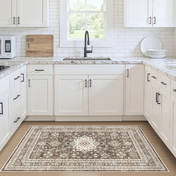 cotiled 3x5 Area Rug for Living Room, Traditional, Dark Brown | Washable Soft - Image 2