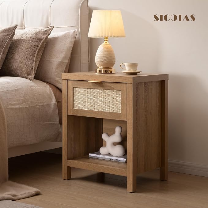 SICOTAS Night Stand Set 2 Rattan Nightstands - Image 2