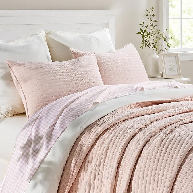 100% Cotton Cross Stitch 3-Piece Quilt Set, Ballet Pink | 100% Cotton, Elegant - Image 5