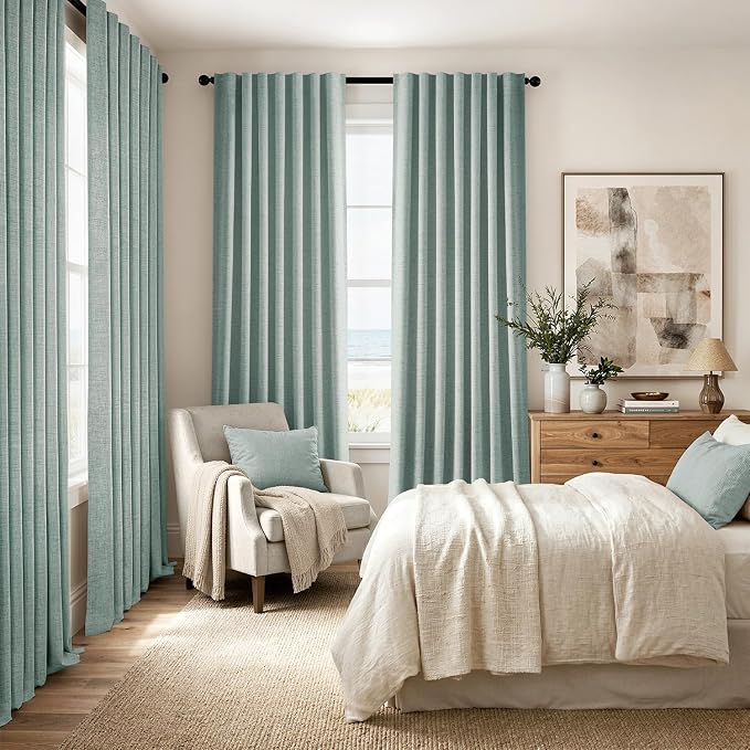 MIULEE 100% Blackout Linen Curtains 42 x 63 Inch Seafoam Green 2 Panels | - Image 8