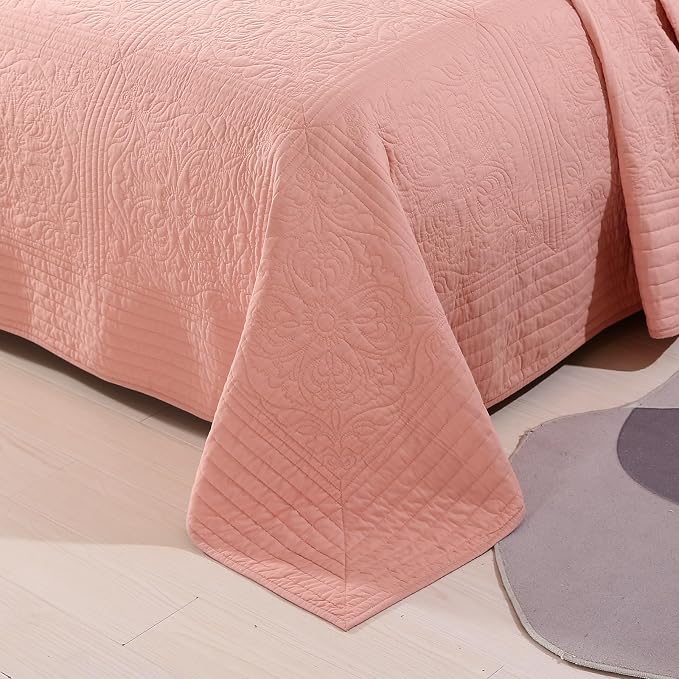 ROOMLIFE Quilt Set Full Size 3D Floral Embroidery Pattern 3-Piece Cotton - Image 3