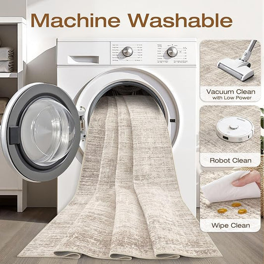 10x14 Area Rugs Living Room: Washable Large Neutral Brown Rug Abstract Soft Modern Stain Resistant Indoor Floor Non-Slip Carpet for Bedroom Nursery Kids Office Playroom Dining Room Under Table Home