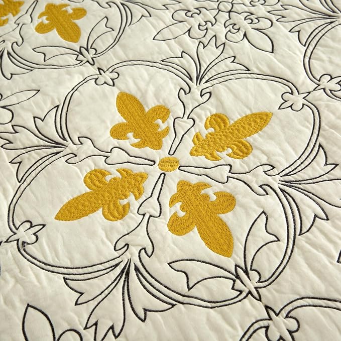 ROOMLIFE Quilt Set Full Size 3D Floral Iris Embroidery Pattern 3-Piece Cotton - Image 3