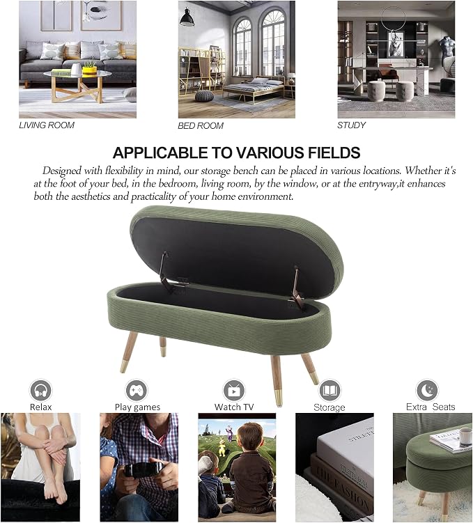 IAFIKE Oval Storage Bench 43.5" Ottoman Bench Upholstered Boucle Fabric - Image 7