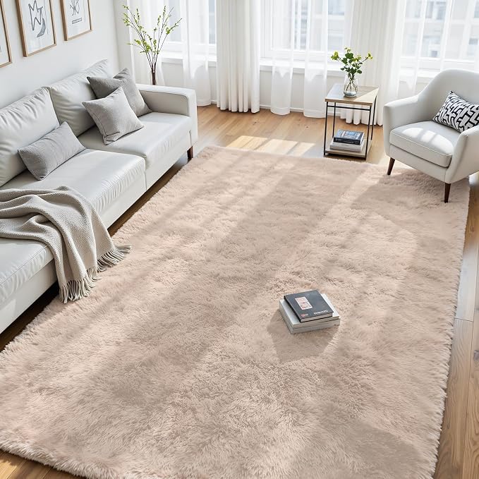 6x9 Fluffy Area Rug for Living Room: Soft Non-Slip Beige Bedroom Carpet | Ultra by Oriannal