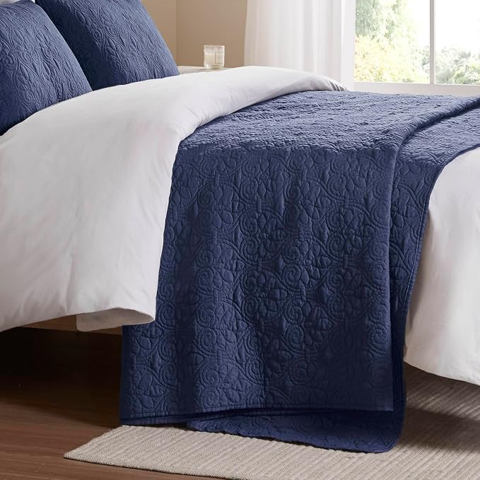 Madison Park Queen Quilt Bedding Set, Cottage-Inspired Damask, Classic Stitch - Image 11