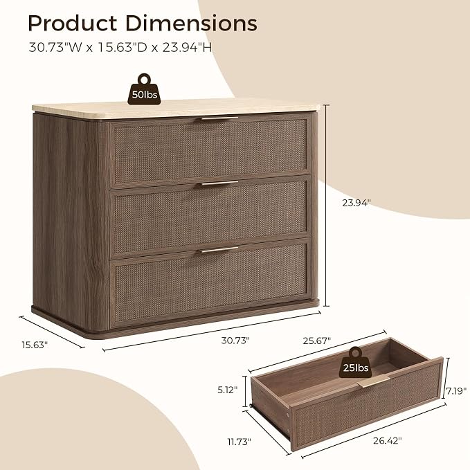 Night Stand, 30.71" W Rattan Nightstand - Image 2