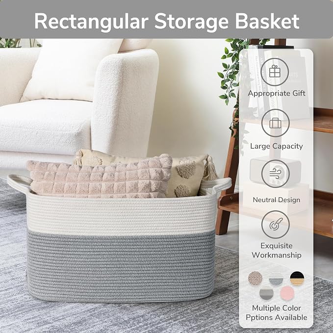 Goodpick Large Woven Rope Blanket Basket, Blankets & Clothes, Nursery & Bedroom - Image 7