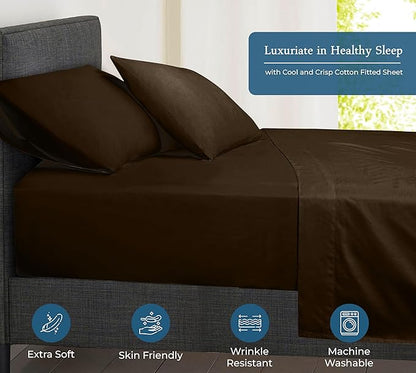 Royale Linens 400 Thread Count 100% American Grown Cotton Fitted Sheet Twin Size - All Around Elastic Fitted Sheet - Luxury Sateen Weave - Snug Fit Bottom Sheet Fit Up to 16 Inch (Twin, Hazel Nut)